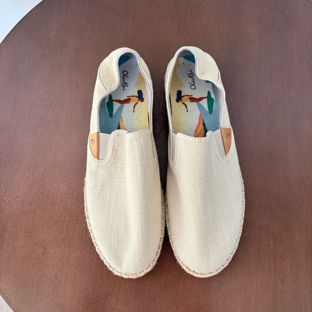 Olukai Women’s Kaula Pa' A Kapa Linen Espadrille Slip-On Shoe in Cream, Size 11